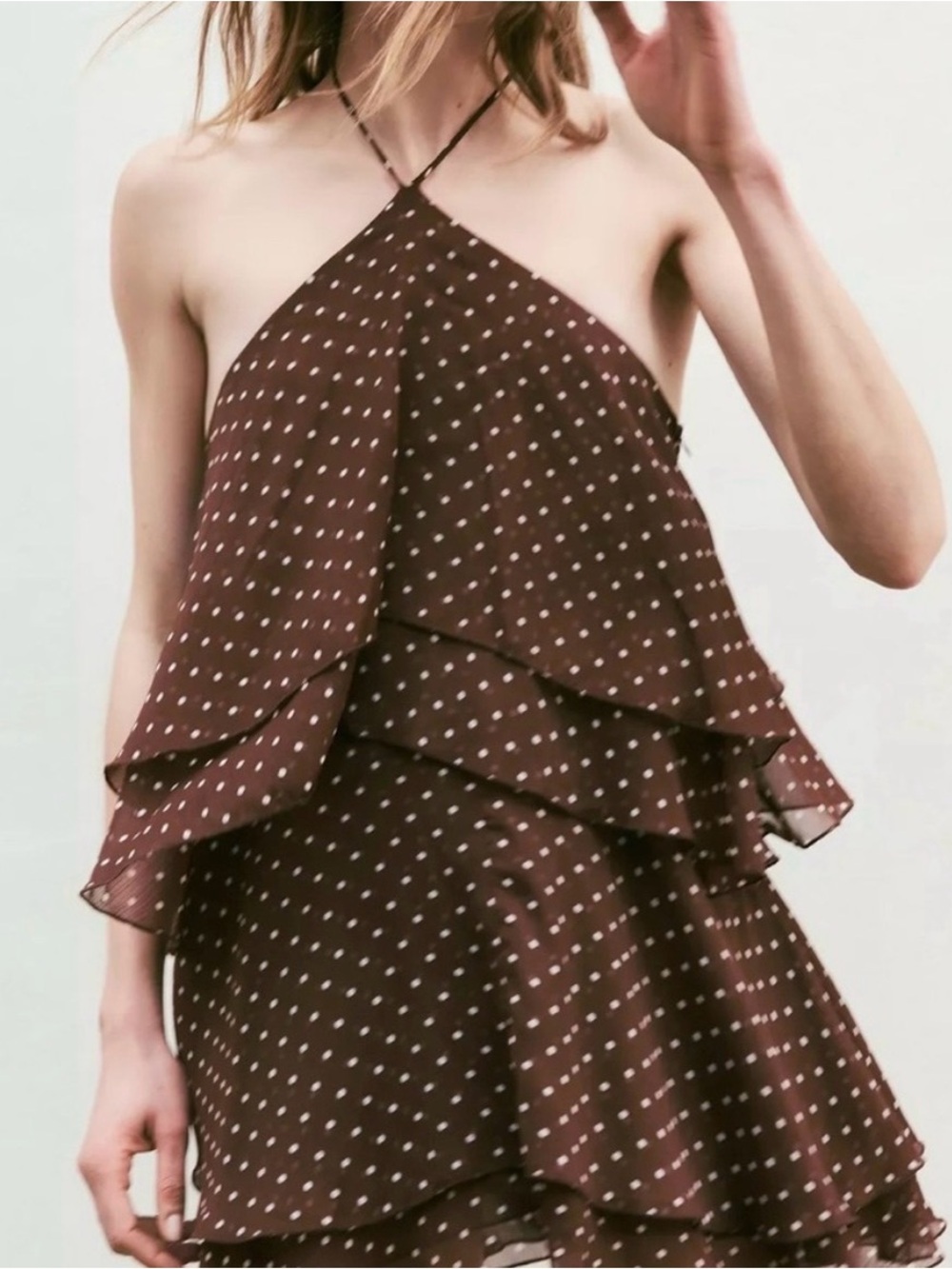 Zara Brown Polka Dot Tiered Mini Dress